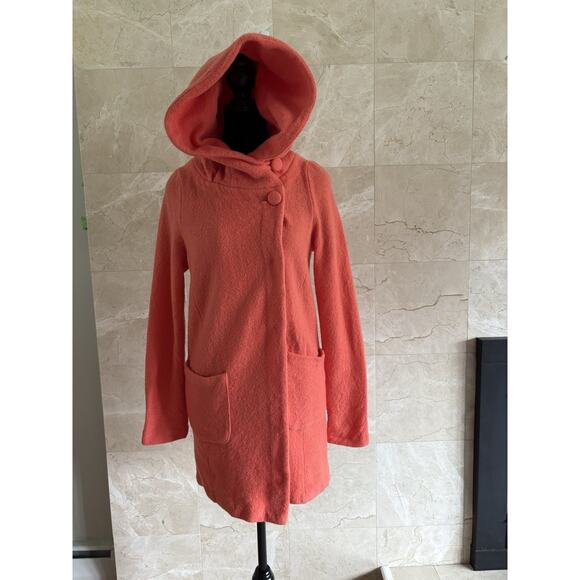 Anthropologie Moth - Boiled Wool Cowl Neck Coat - XS - Soft Coral, Textured Chic - Picture 9 of 16